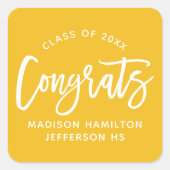 Modern Gefeliciteerd Script Geel Afstuderen Vierkante Sticker (Voorkant)