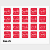 Modern Gefeliciteerd Script Rood Afstuderen Vierkante Sticker (Vel)
