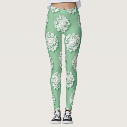 Modern gehaakt borduurpatroon leggings (Voorkant)