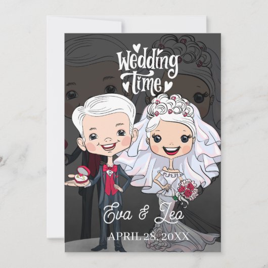 Modern geïllustreerd paar bruiloft uitnodiging (Voorkant)