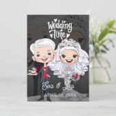 Modern geïllustreerd paar bruiloft uitnodiging (Staand voorkant)