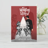 Modern geïllustreerd paar bruiloft uitnodiging (Staand voorkant)