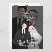 Modern geïllustreerd paar bruiloft uitnodiging (Voorkant / Achterkant)