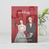 Modern geïllustreerd paar bruiloft uitnodiging (Staand voorkant)