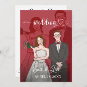 Modern geïllustreerd paar bruiloft uitnodiging (Voorkant / Achterkant)