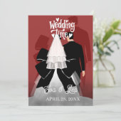 Modern geïllustreerd paar bruiloft uitnodiging (Staand voorkant)