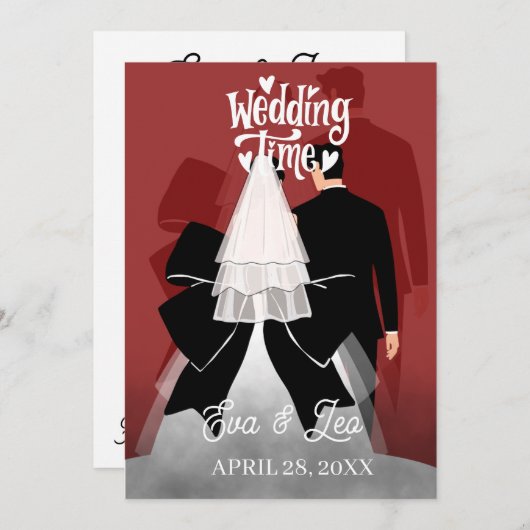 Modern geïllustreerd paar bruiloft uitnodiging (Voorkant / Achterkant)