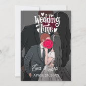 Modern geïllustreerd paar bruiloft uitnodiging (Voorkant)