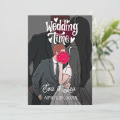 Modern geïllustreerd paar bruiloft uitnodiging (Staand voorkant)