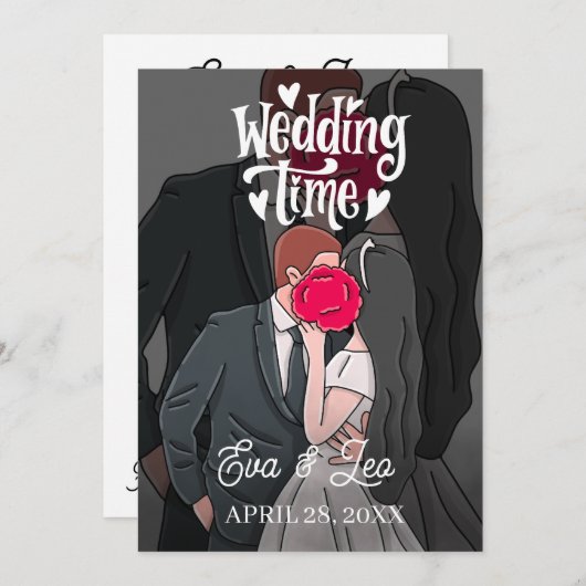 Modern geïllustreerd paar bruiloft uitnodiging (Voorkant / Achterkant)