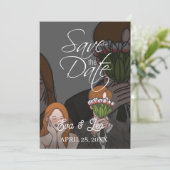 Modern geïllustreerd paar bruiloft uitnodiging (Staand voorkant)