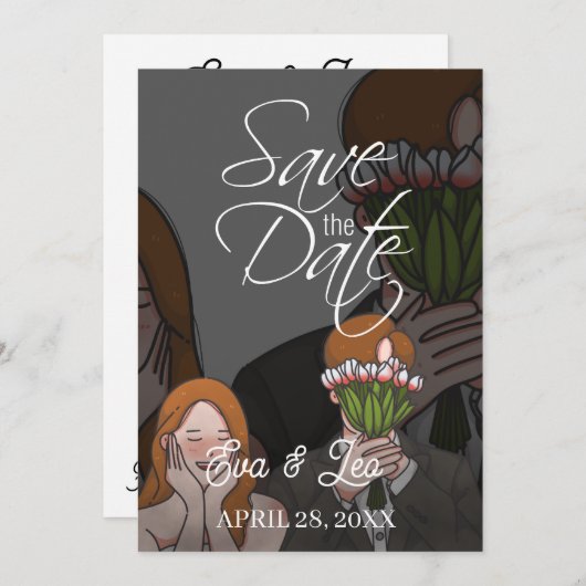 Modern geïllustreerd paar bruiloft uitnodiging (Voorkant / Achterkant)