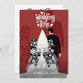 Modern geïllustreerd paar bruiloft uitnodiging (Voorkant / Achterkant)