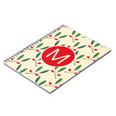 Modern geïllustreerd rood bessenpatroon monogram notitieboek (Linkerzijde)