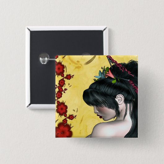 Modern Geisha Vierkante Button 5,1 Cm (Voorkant /achterkant)