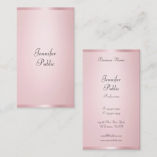 Modern gekalligrafeerd Elegant Roos Gouden Sjabloo Visitekaartje (Voorkant / Achterkant)