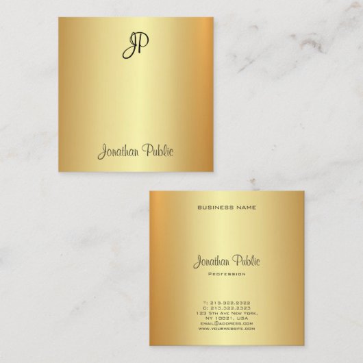 Modern gekalligrafeerd monogram gouden elegante Sj Vierkante Visitekaartje (Voorkant / Achterkant)