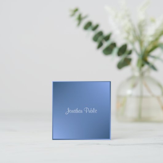 Modern gekalligrafeerde scriptnaam Blauwe Sjabloon Vierkante Visitekaartje (Staand voorkant)