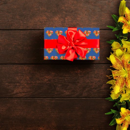 Modern gekleurd hart blauw patroon cadeaupapier
