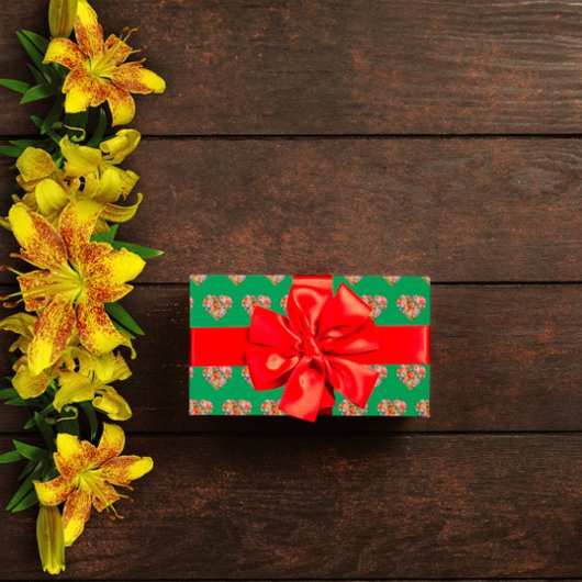 Modern gekleurd hart groen patroon cadeaupapier