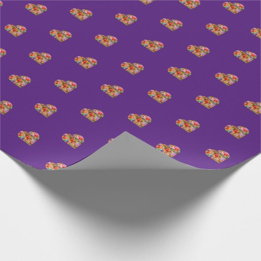 Modern gekleurd hart paarse patroonwikkelpapier cadeaupapier (Hoek)