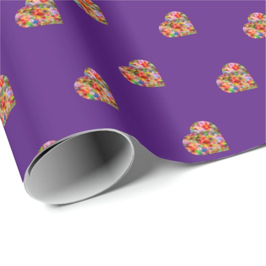 Modern gekleurd hart paarse patroonwikkelpapier cadeaupapier (Rol Hoek)