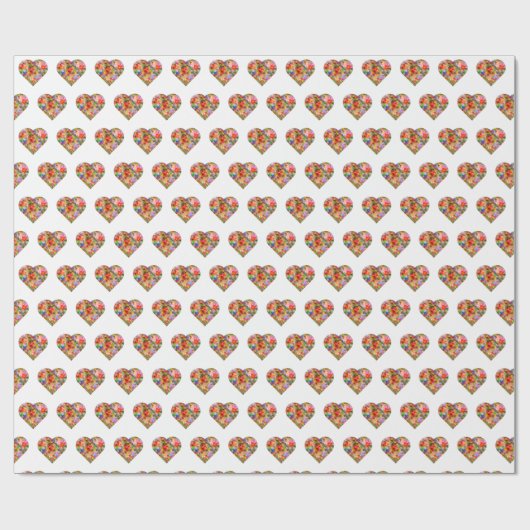 Modern gekleurd hart wit patroon cadeaupapier (Vlak)