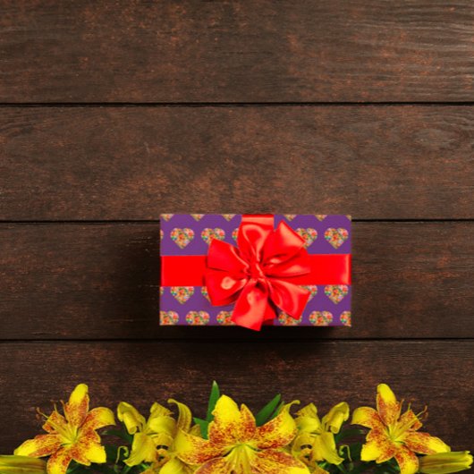 Modern gekleurd paarse hartpatroon cadeaupapier