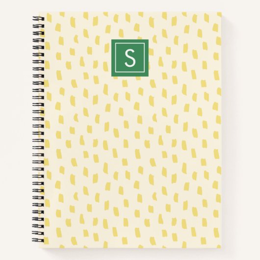 Modern Gele Borstelstreken Monogram Notitieboek (Voorkant)