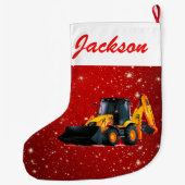 Modern gele Lader Tractor op rood Grote Kerstsok (Achterkant)