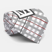 Modern {gelegd Zilver Grijs Rood Monogram Geschenk Stropdas (Opgerold)