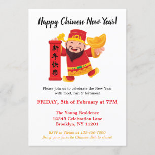 Modern Gelukkig Chinees Nieuwjaar Fortune God Enve Kaart