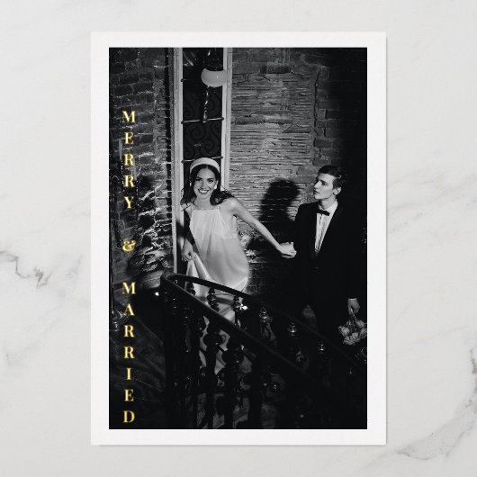 Modern Gelukkig Getrouwd Foto Bruiloft Glam Goud Folie Feestdagenkaart (Voorkant)