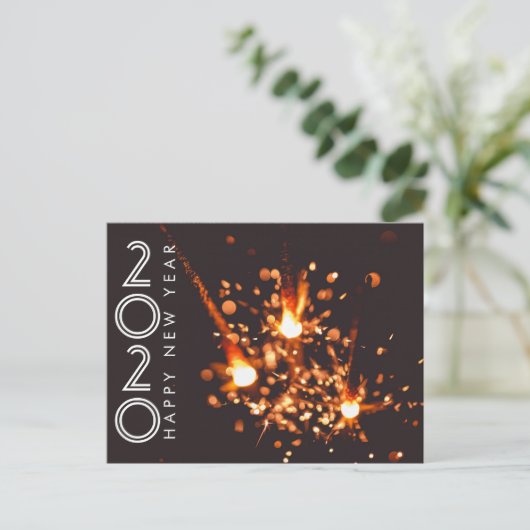 Modern Gelukkig Nieuwjaar 2020 Vuurwerk Sparkler Briefkaart (Staand voorkant)