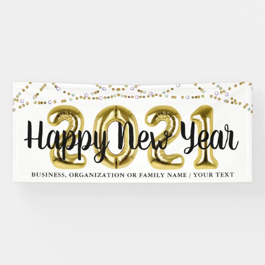 Modern GELUKKIG NIEUWJAAR 2021 Ballonnummers Spandoek (Horizontaal)