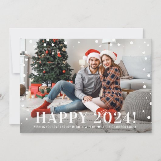 Modern Gelukkig Nieuwjaar 2024 Midnight Confetti F Feestdagenkaart (Voorkant)