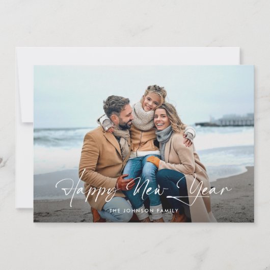 Modern Gelukkig Nieuwjaar Script Foto Feestdagenkaart (Voorkant)