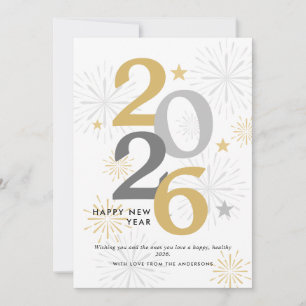 Modern Gelukkig Nieuwjaar Vuurwerk & Foto Feestdagenkaart