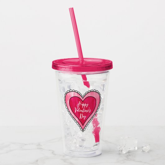 Modern Gelukkig Valentijnsdag Hart Acryl Drinkbeker (Voorkant ijs)