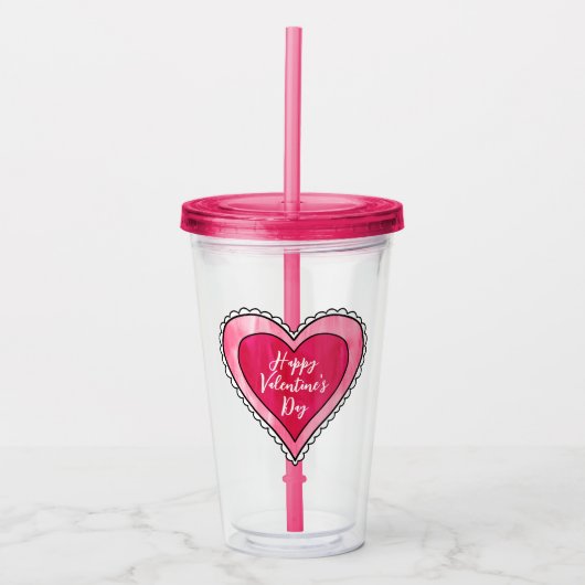 Modern Gelukkig Valentijnsdag Hart Acryl Drinkbeker (Voorkant)