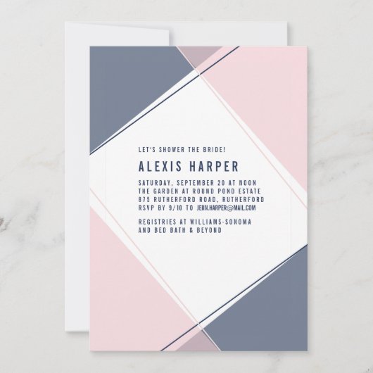 Modern Gem Blush en Navy Bridal Shower Invitation Kaart (Voorkant)