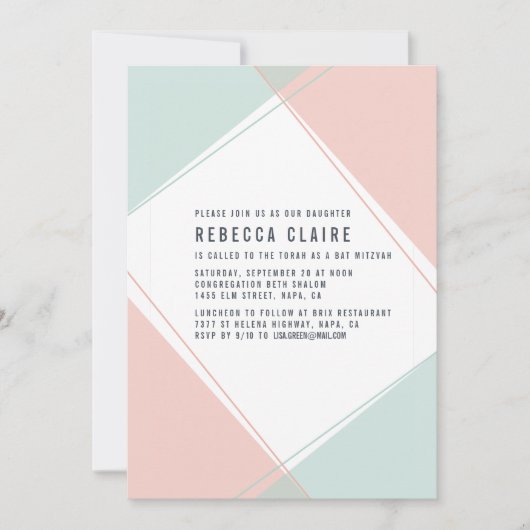 Modern Gem Coral en Mint Bat Mitswa Uitnodiging (Voorkant)