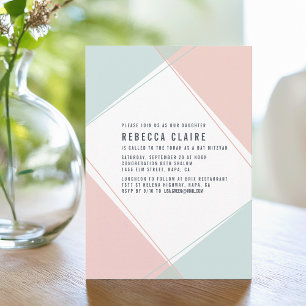 Modern Gem Coral en Mint Bat Mitswa Uitnodiging