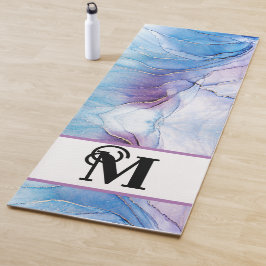 Modern gemarmerd blauw alcohol inkt monogram yogamat