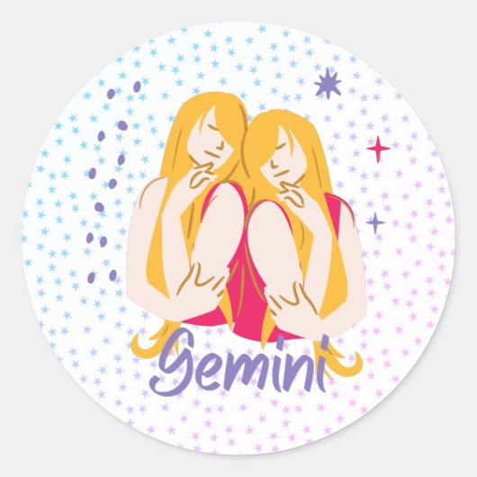 Modern Gemini Twins Zodiac Ronde Sticker (Voorkant)
