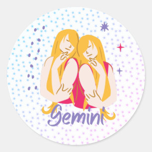 Modern Gemini Twins Zodiac  Ronde Sticker