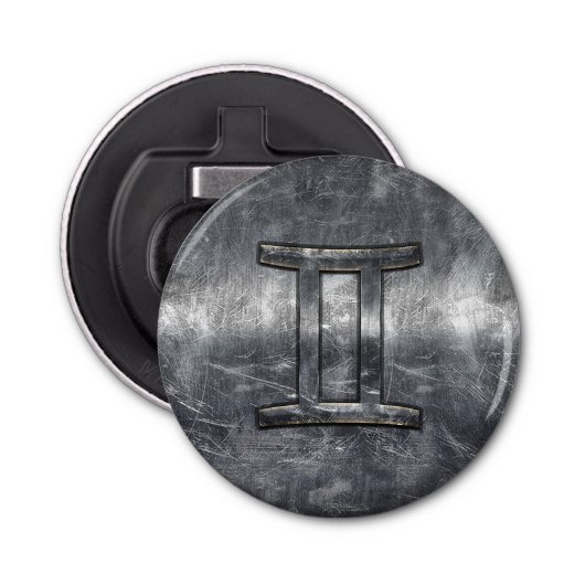 Modern Gemini Zodiac Sign Grunge Distress Style Button Flesopener (Voorkant)