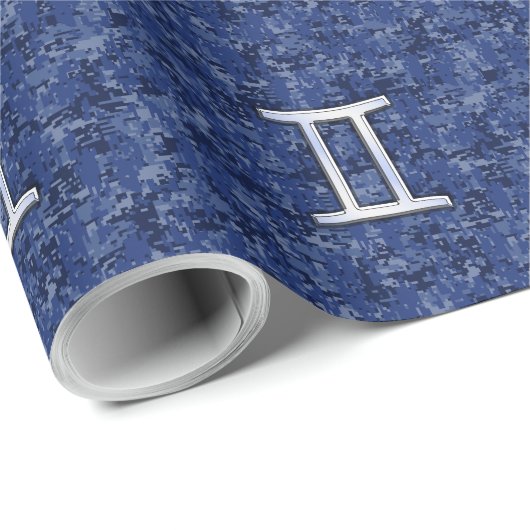 Modern Gemini Zodiac Sign Navy Blue Digital Camo Cadeaupapier (Rol Hoek)