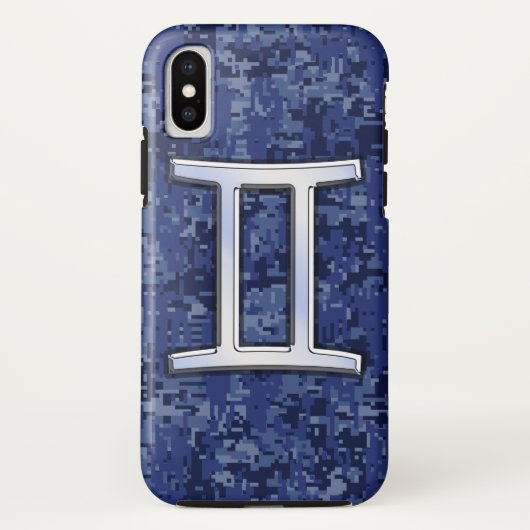Modern Gemini Zodiac Sign Navy Blue Digital Camo Case-Mate iPhone Case (Achterkant)