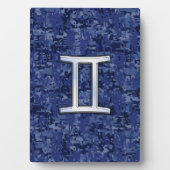 Modern Gemini Zodiac Sign Navy Blue Digital Camo Fotoplaat (voorkant)